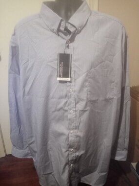 Roundtree & Yorke Men's Long-Sleeve Shirt 3XT Blue Striped Luxury Cotton NWT